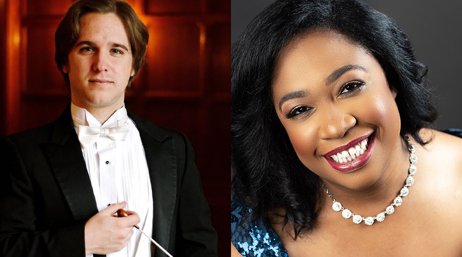 Split Portrait of Conductor Conner Gray Covington and Pianist Michelle Cann